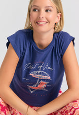 Tricou de damă cu imprimeu fotografic - Skipper albastru