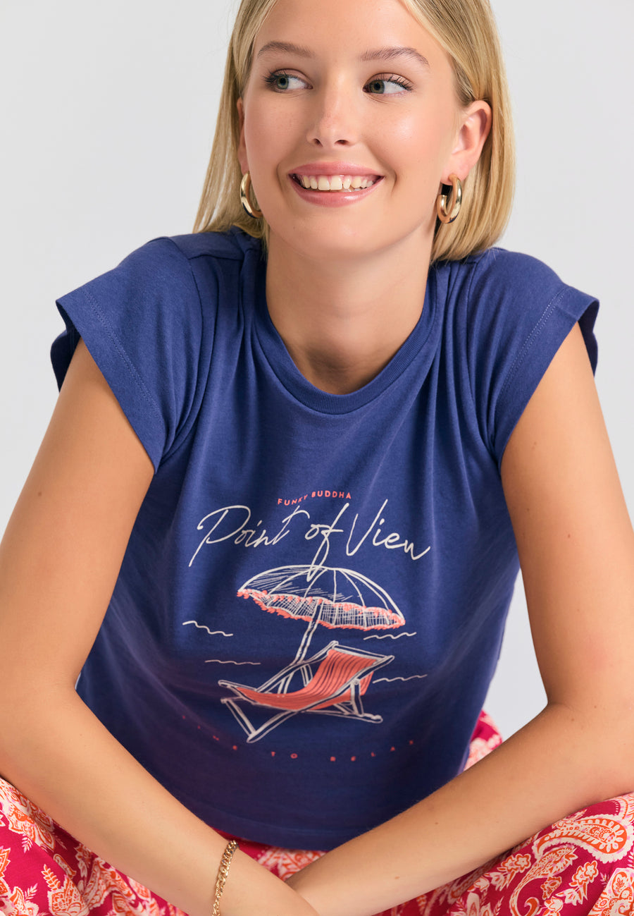 Tricou de damă cu imprimeu fotografic - Skipper albastru
