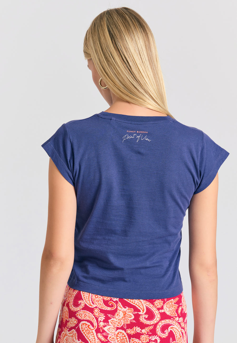 Tricou de damă cu imprimeu fotografic - Skipper albastru
