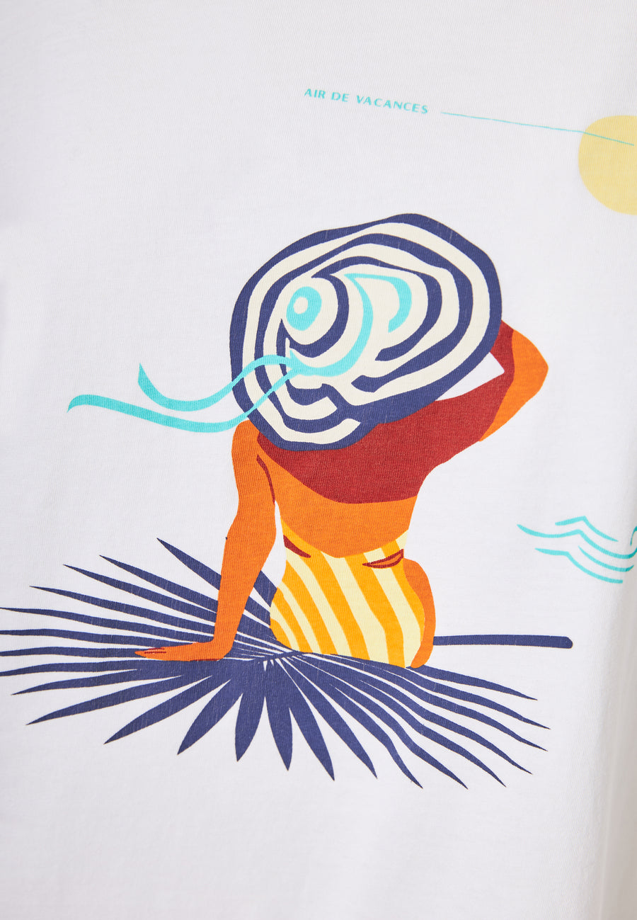 Tricou de damă cu imprimeu și spate deschis - Alb