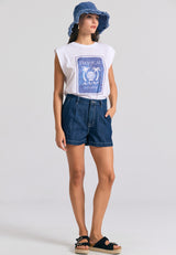 Tricou de damă cu imprimeu tropical - Alb