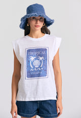 Tricou de damă cu imprimeu tropical - Alb