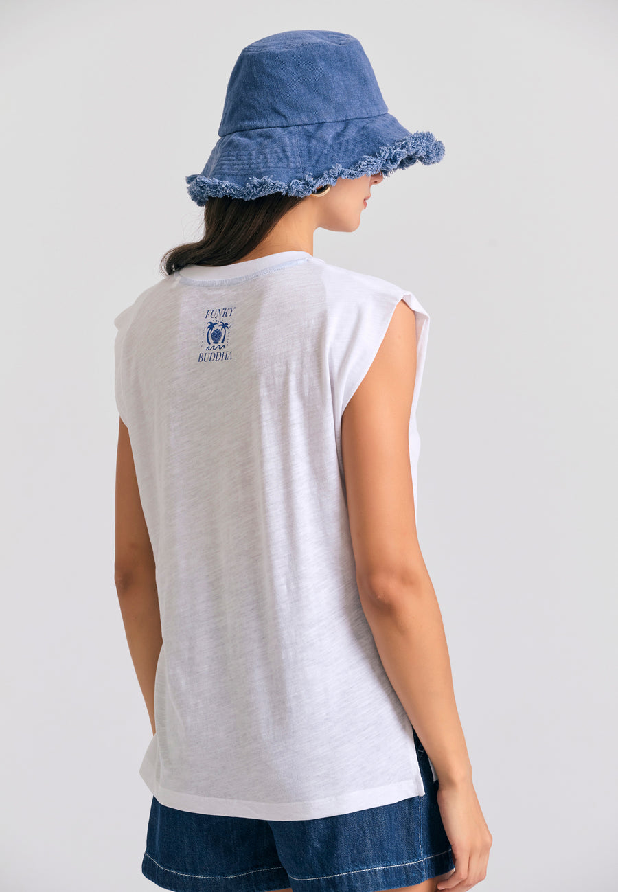 Tricou de damă cu imprimeu tropical - Alb