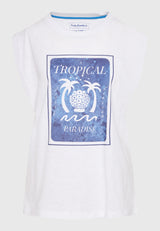 Tricou de damă cu imprimeu tropical - Alb