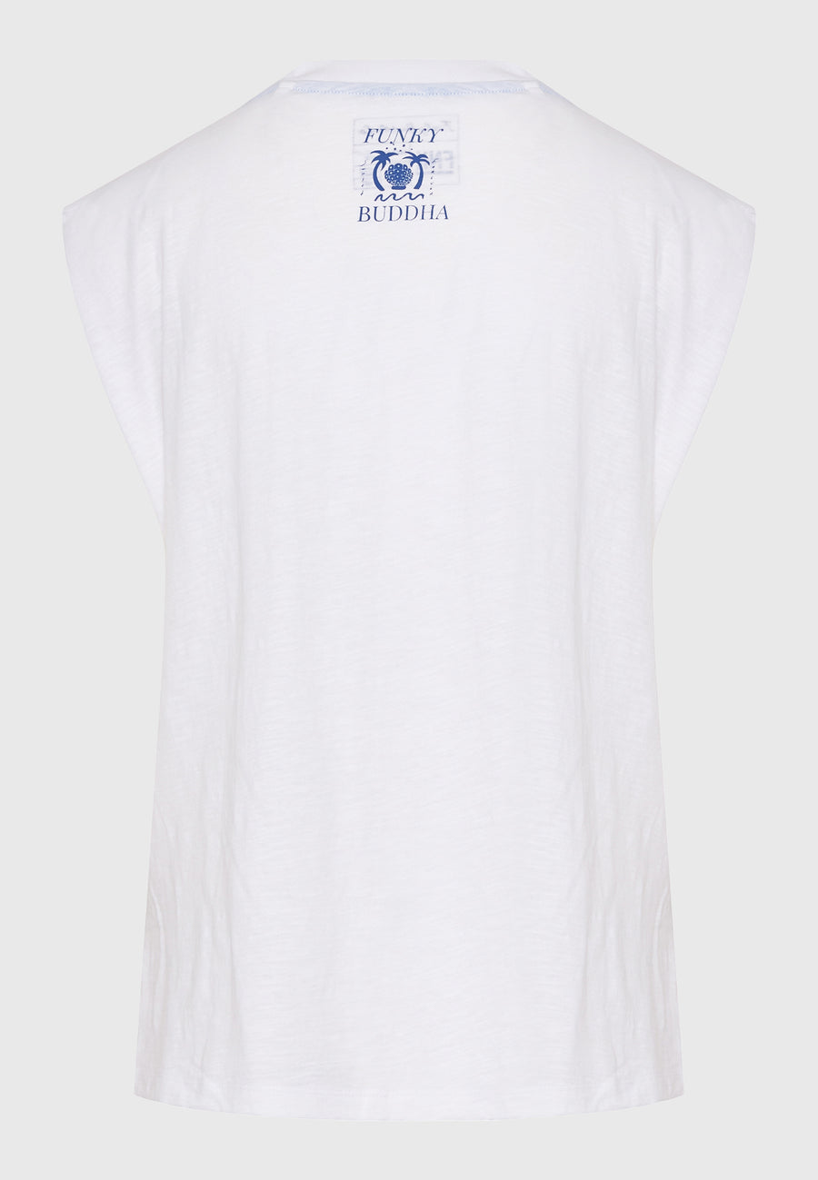 Tricou de damă cu imprimeu tropical - Alb