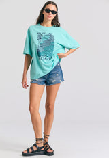 Tricou lejer pentru femei cu imprimeu vintage - Aqua