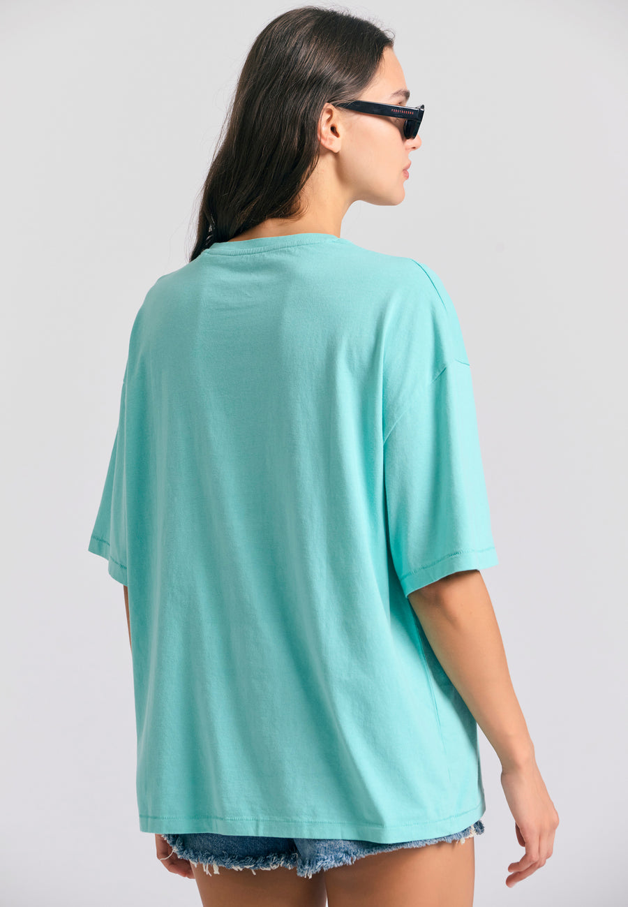 Tricou lejer pentru femei cu imprimeu vintage - Aqua