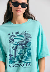 Tricou lejer pentru femei cu imprimeu vintage - Aqua