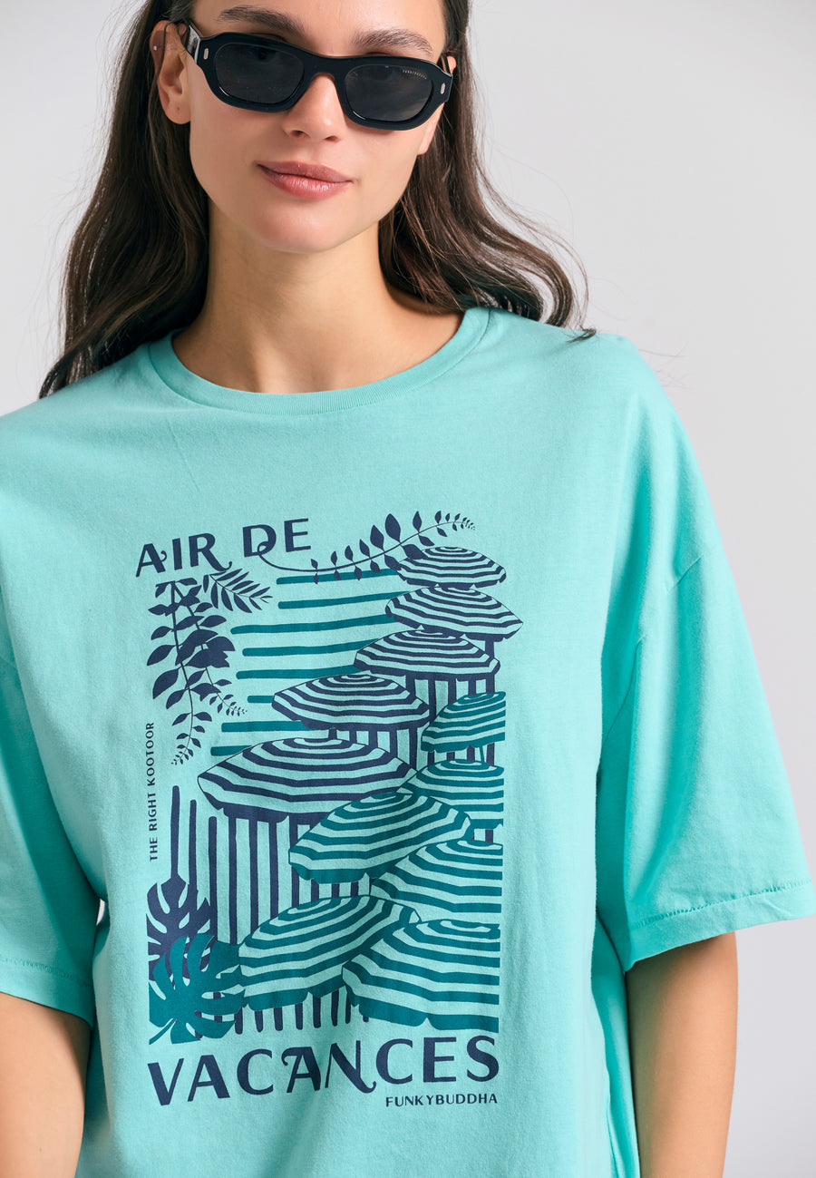 Tricou lejer pentru femei cu imprimeu vintage - Aqua