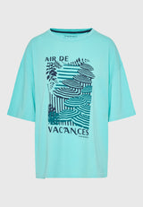 Tricou lejer pentru femei cu imprimeu vintage - Aqua