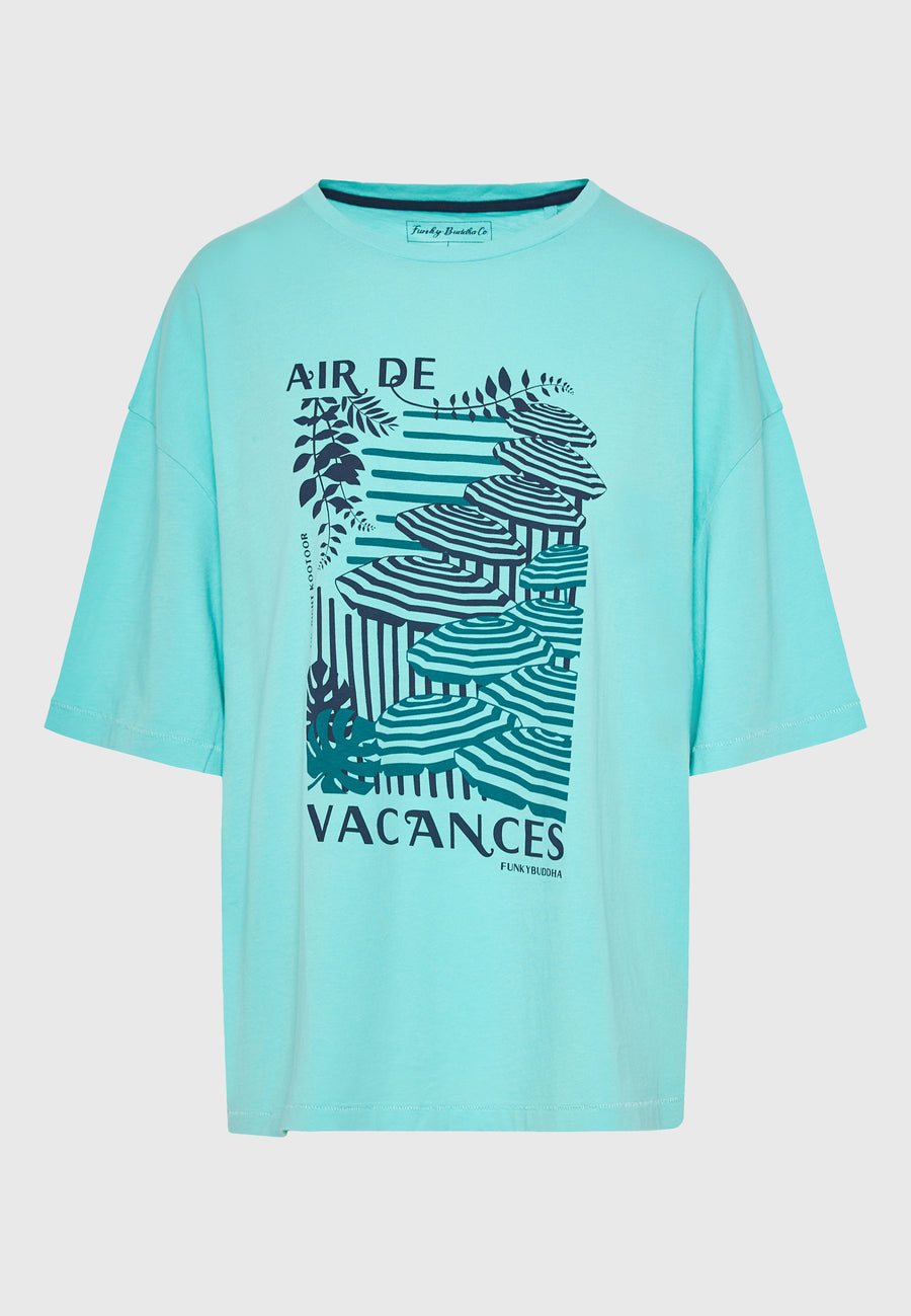 Tricou lejer pentru femei cu imprimeu vintage - Aqua