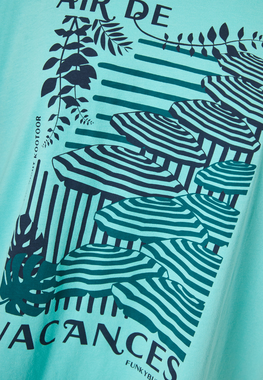 Tricou lejer pentru femei cu imprimeu vintage - Aqua