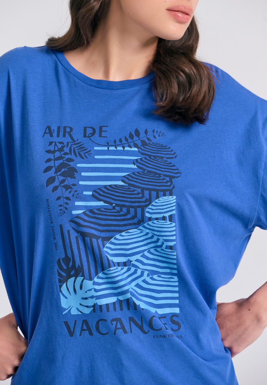 Tricou lejer pentru femei cu imprimeu vintage - Indigo electric