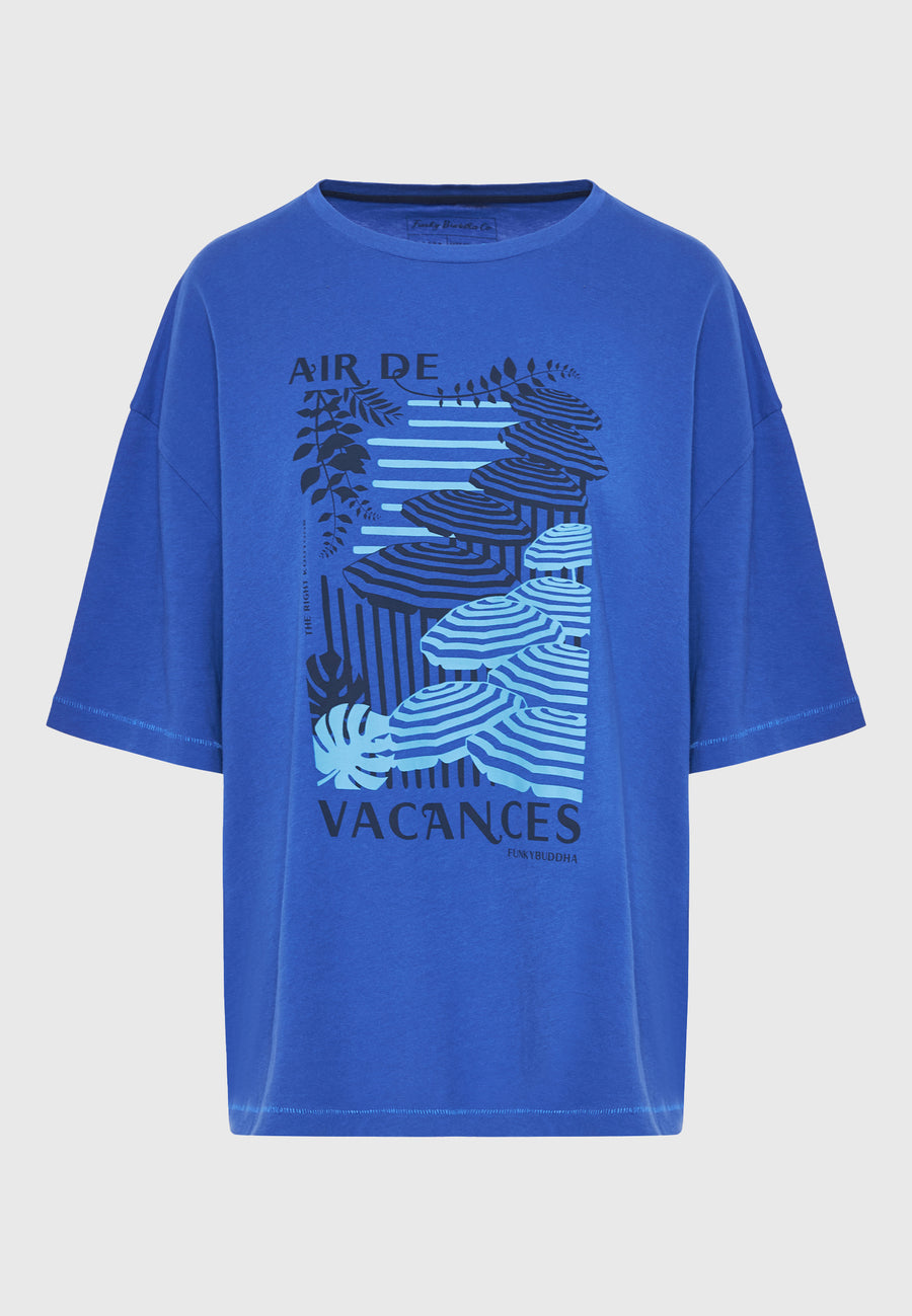 Tricou lejer pentru femei cu imprimeu vintage - Indigo electric