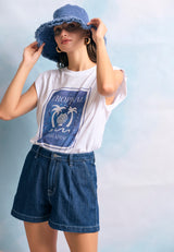 Pantaloni scurți lejeri din denim cu pliuri, din amestec de lyocell - Albastru închis