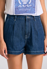 Pantaloni scurți lejeri din denim cu pliuri, din amestec de lyocell - Albastru închis
