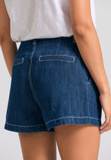Pantaloni scurți lejeri din denim cu pliuri, din amestec de lyocell - Albastru închis
