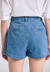Pantaloni scurți lejeri din denim cu pliuri, din amestec de lyocell - Albastru deschis