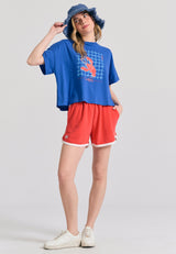Tricou lejer pentru femei cu imprimeu cu rame - Indigo electric