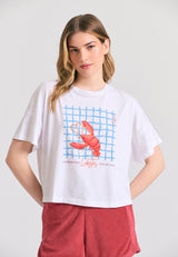 Tricou lejer pentru femei cu imprimeu cu rame - Alb