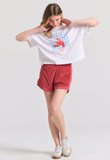 Tricou lejer pentru femei cu imprimeu cu rame - Alb