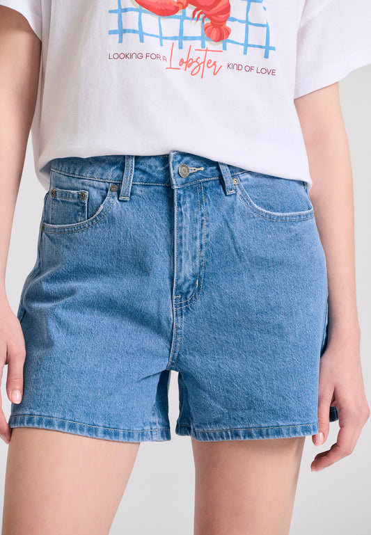 Women's denim shorts with light fading - Lt blue