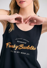 Maiou de damă cu imprimeu Funky Buddha - Negru