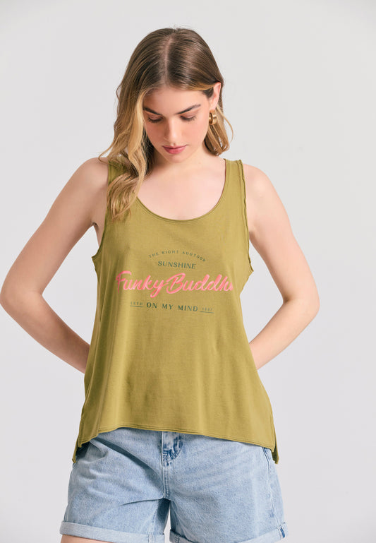 Maiou de damă cu imprimeu Funky Buddha - Verde ierburi