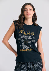 Tricou de damă cu imprimeu exotic - Negru