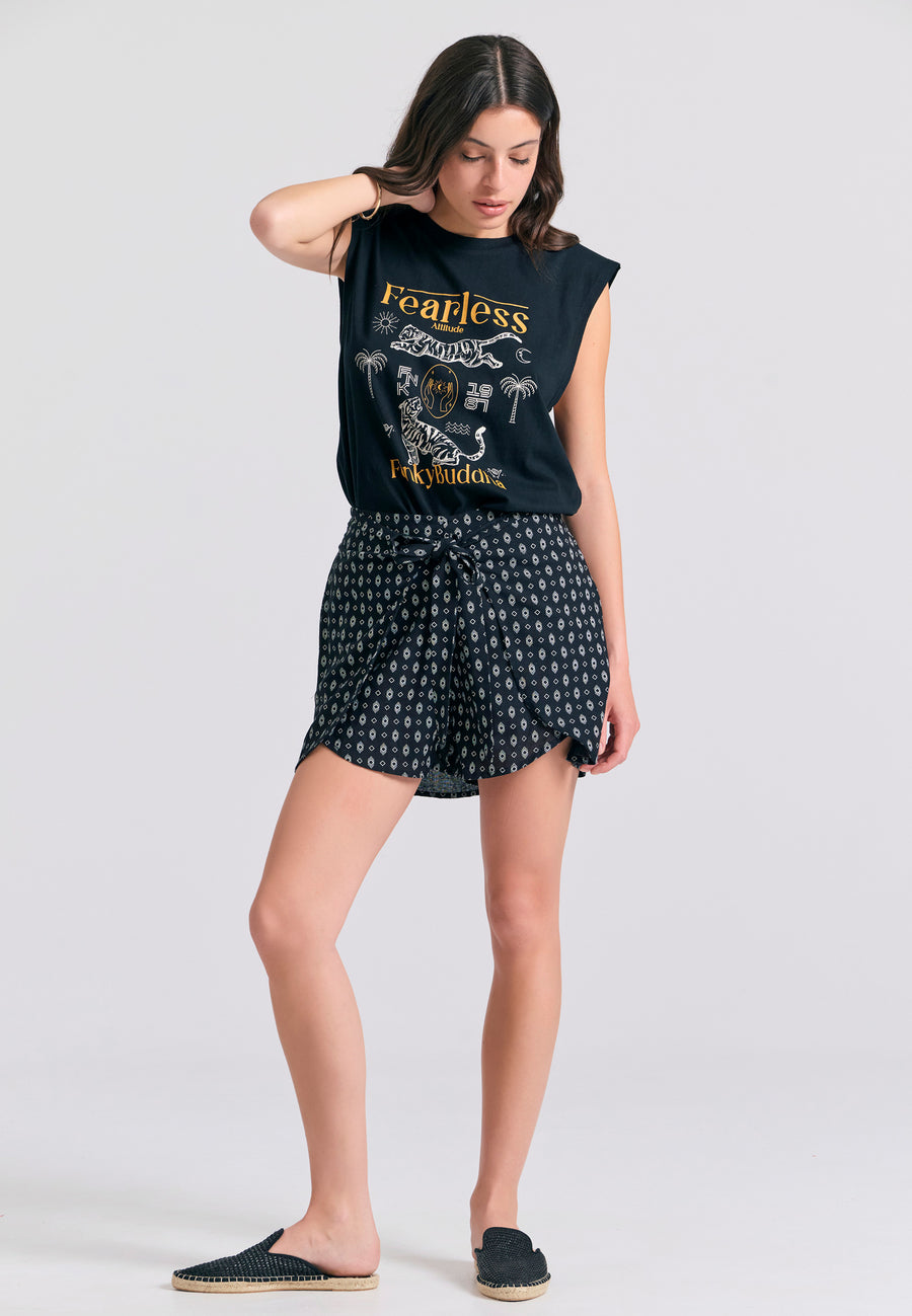 Tricou de damă cu imprimeu exotic - Negru