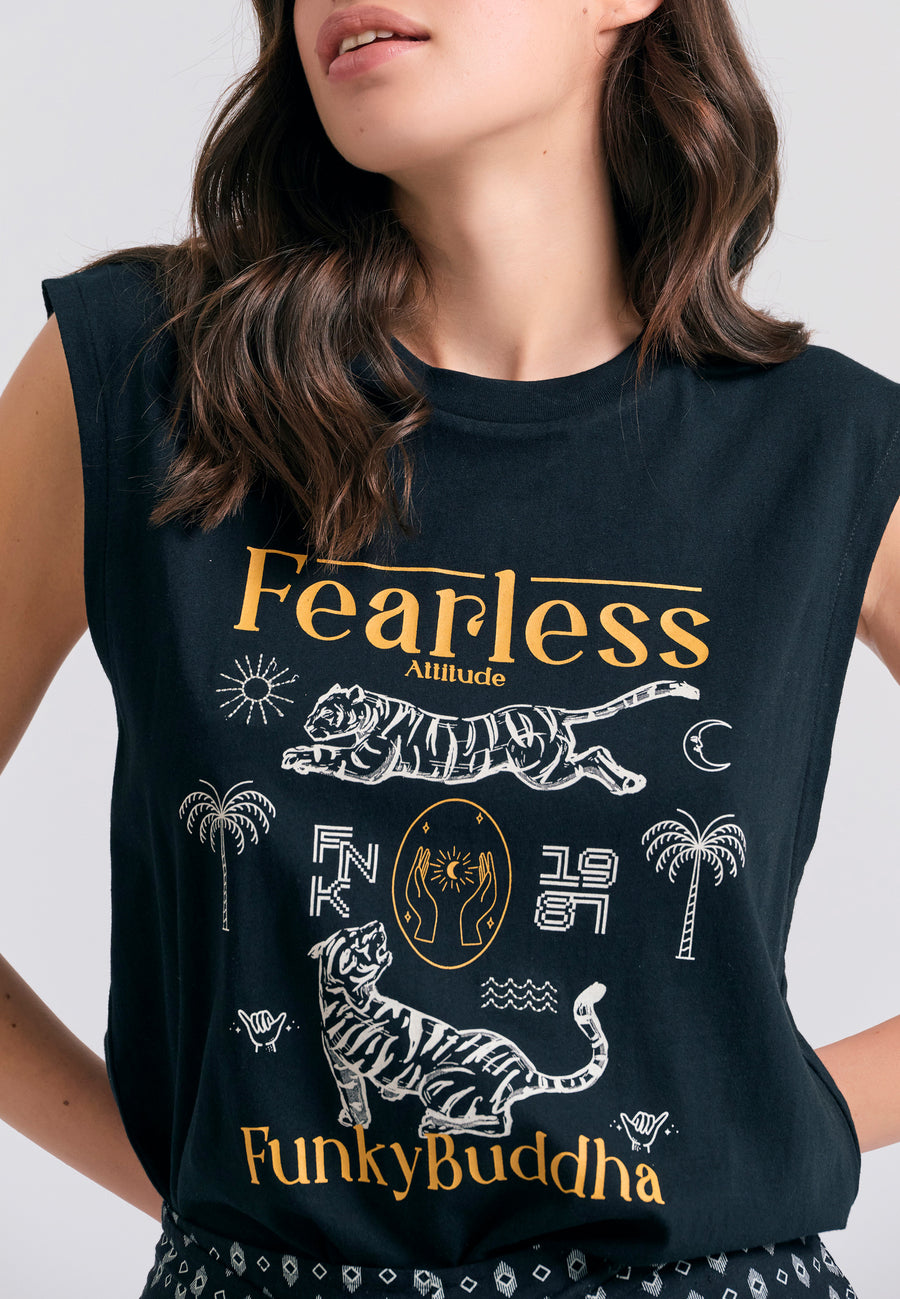 Tricou de damă cu imprimeu exotic - Negru