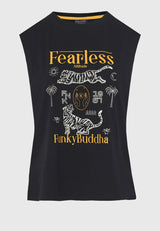 Tricou de damă cu imprimeu exotic - Negru
