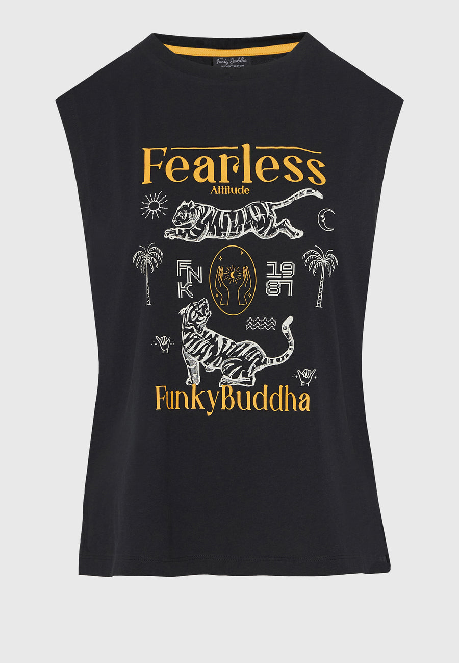 Tricou de damă cu imprimeu exotic - Negru