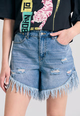 Pantaloni scurți din denim boyfriend pentru femei cu rupturi - Albastru deschis