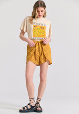 Tricou de damă cu croială lejeră din bumbac organic și imprimeu pe piept - Chalk