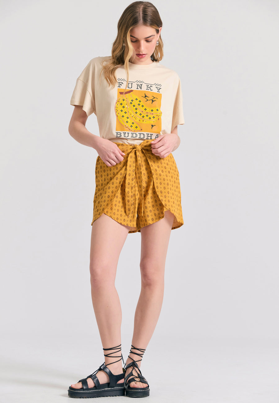 Tricou de damă cu croială lejeră din bumbac organic și imprimeu pe piept - Chalk