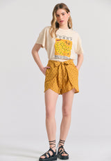Tricou de damă cu croială lejeră din bumbac organic și imprimeu pe piept - Chalk