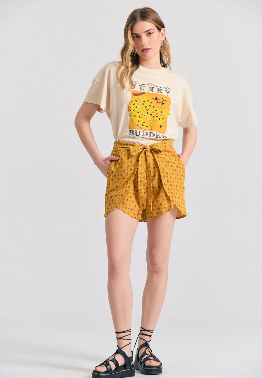 Tricou de damă cu croială lejeră din bumbac organic și imprimeu pe piept - Chalk