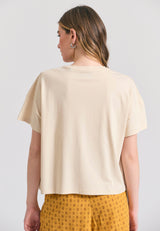 Tricou de damă cu croială lejeră din bumbac organic și imprimeu pe piept - Chalk