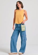 Women's lyocell blend cargo jeans - Lt blue