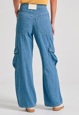 Women's lyocell blend cargo jeans - Lt blue