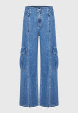 Women's lyocell blend cargo jeans - Lt blue
