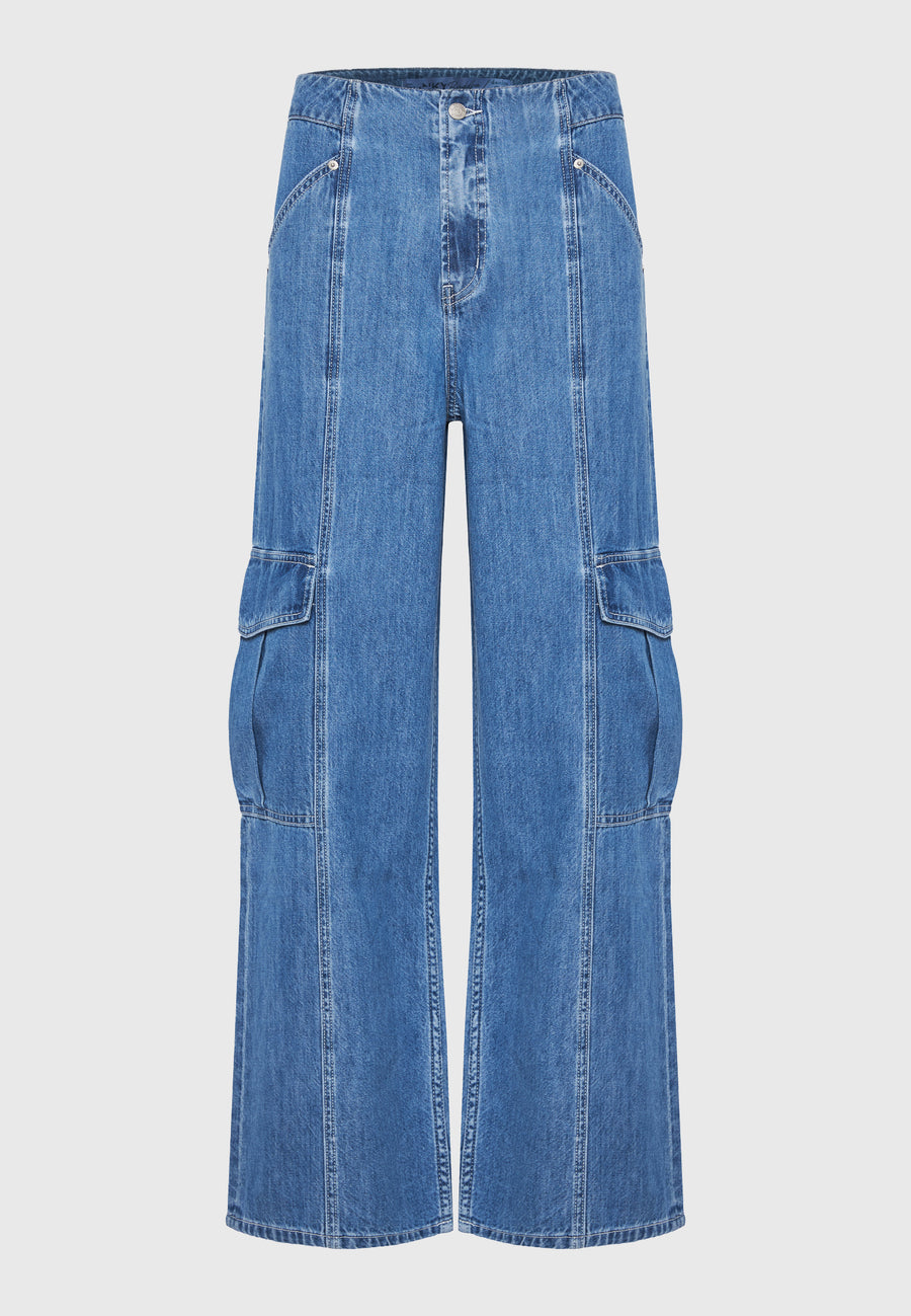 Women's lyocell blend cargo jeans - Lt blue