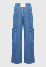 Women's lyocell blend cargo jeans - Lt blue