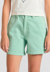 Garment dyed denim shorts with ruffle waist - Mint