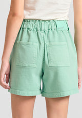 Garment dyed denim shorts with ruffle waist - Mint