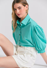 Garment dyed denim shorts with ruffle waist - White