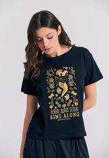 Tricou de damă cu imprimeu exotic - Negru