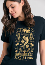Tricou de damă cu imprimeu exotic - Negru
