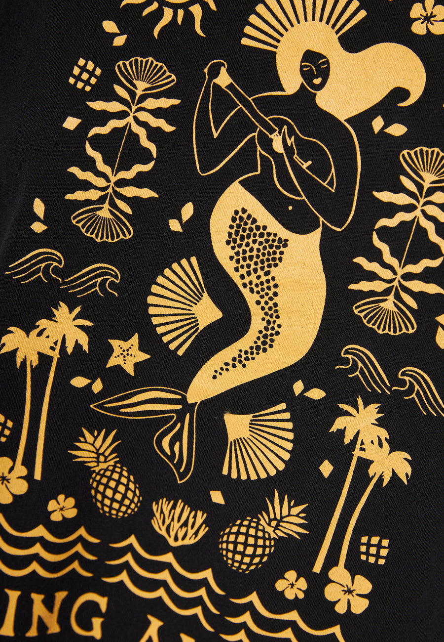 Tricou de damă cu imprimeu exotic - Negru
